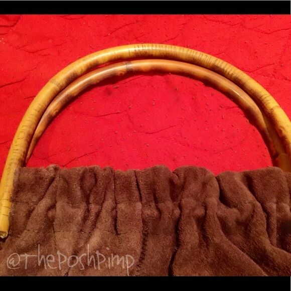 💯 Vintage Handmade Velvet purse w/ Bamboo Handles - Picture 2 of 3